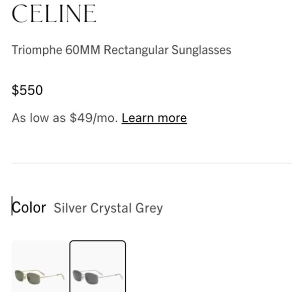 NWT CELINE Triomphe 60MM Rectangular Sunglasses - Picture 3 of 3